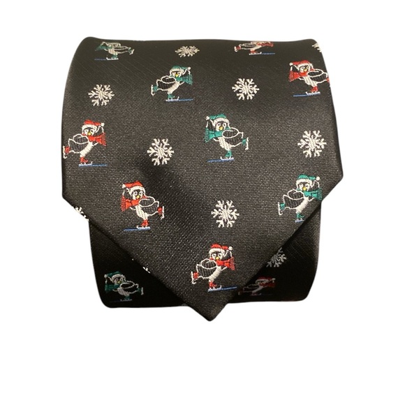 HALLMARK Penguin Holiday Traditions Necktie Black Textured Christmas - Picture 1 of 7